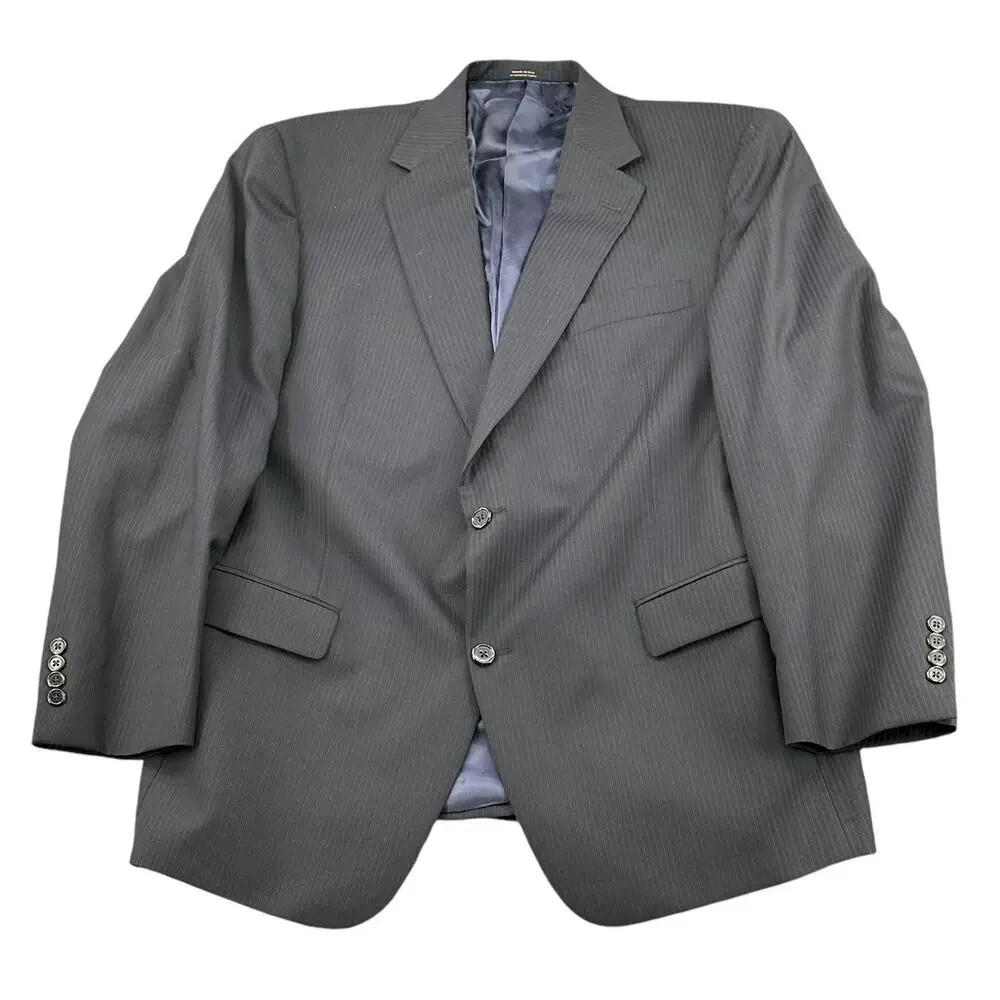 Hart Schaffner Marx Suit Jacket Mens 44R Navy Pinstripe Gold Trumpeter Wool USA‎